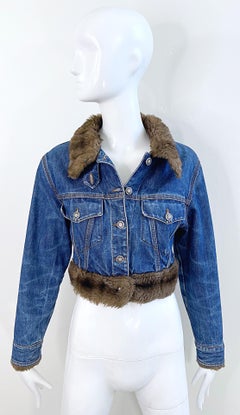 1990 Jean Paul Gaultier Faux Fur Denim Aviator Bomber Vintage 90s Crop Jacket