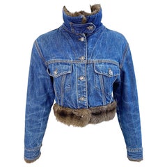 1990 Jean Paul Gaultier Faux Fur Denim Aviator Bomber Vintage 90s Crop Jacket