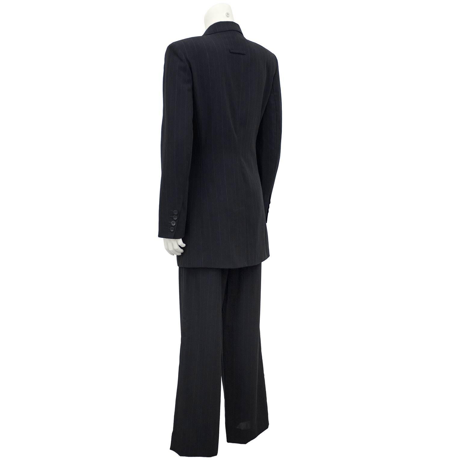 Black 1990s Jean Paul Gaultier Femme Charcoal Grey Pinstrip Pantsuit 