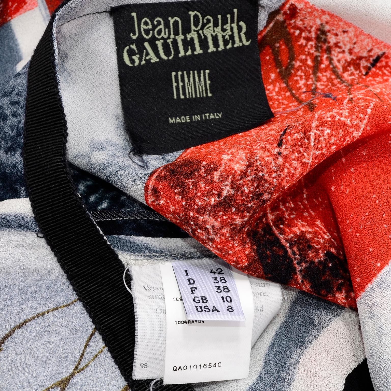 1990s Jean Paul Gaultier Femme Semi Sheer Abstract Red & Black Vintage Skirt  8
