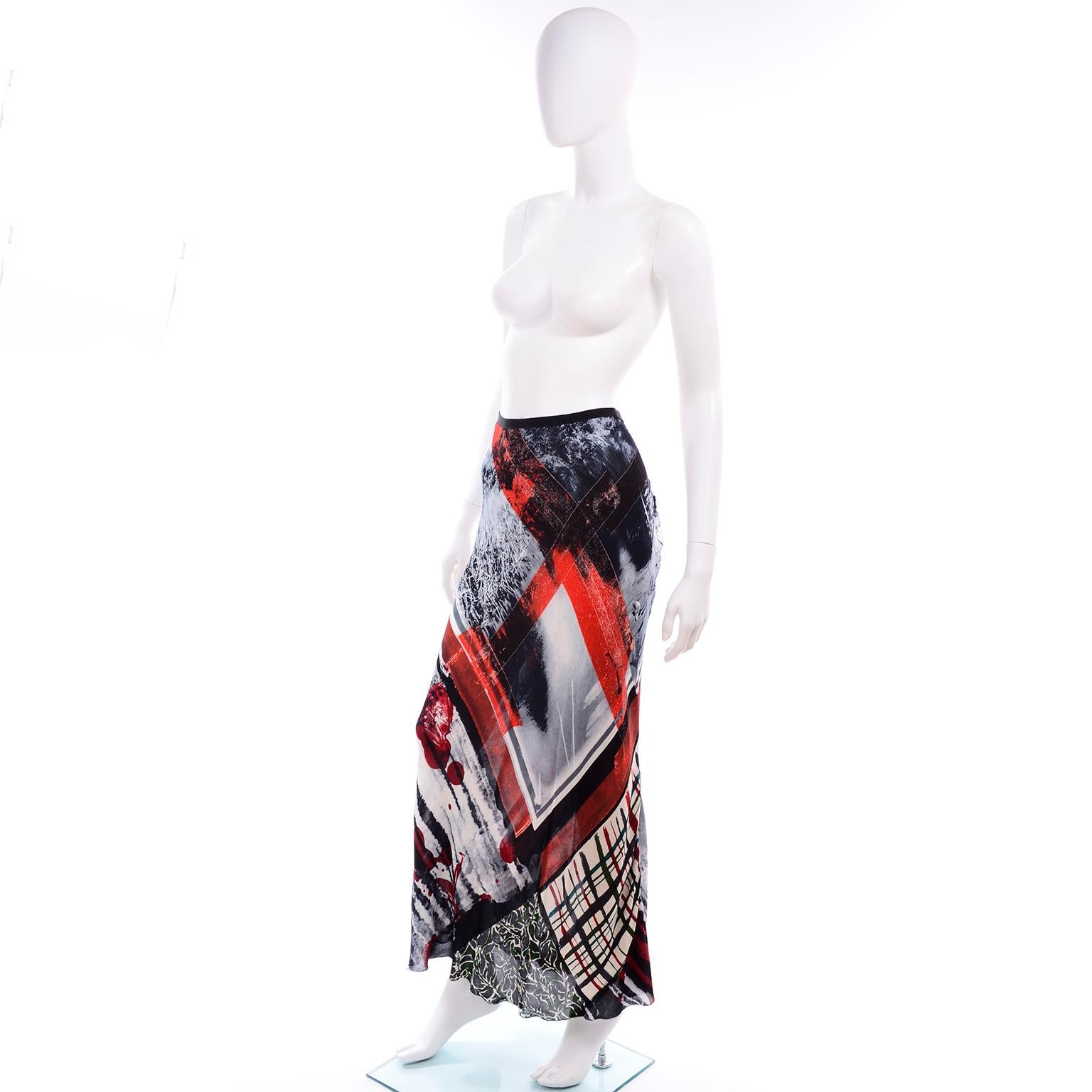 1990s Jean Paul Gaultier Femme Semi Sheer Abstract Red & Black Vintage Skirt  In Excellent Condition In Portland, OR