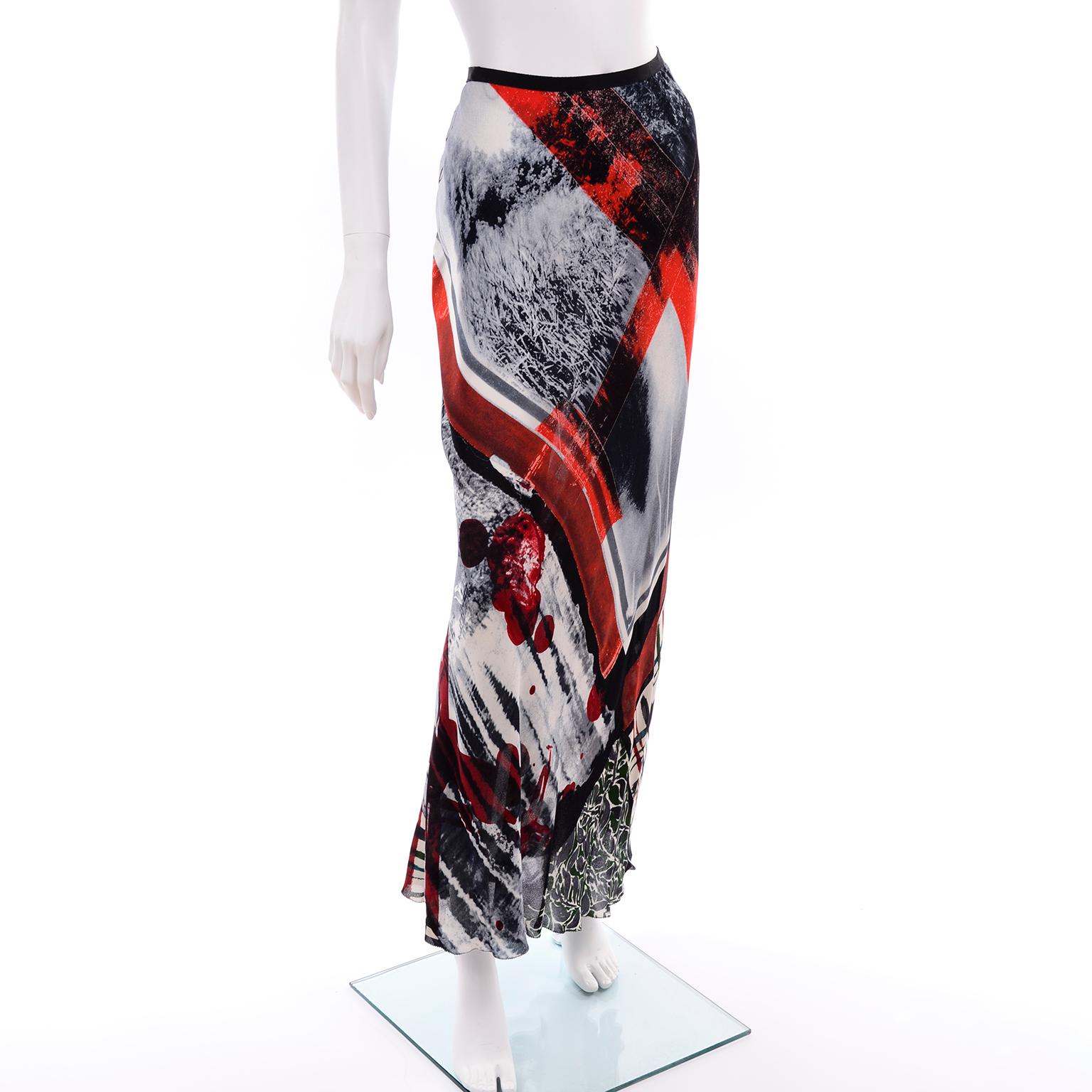 1990s Jean Paul Gaultier Femme Semi Sheer Abstract Red & Black Vintage Skirt  2