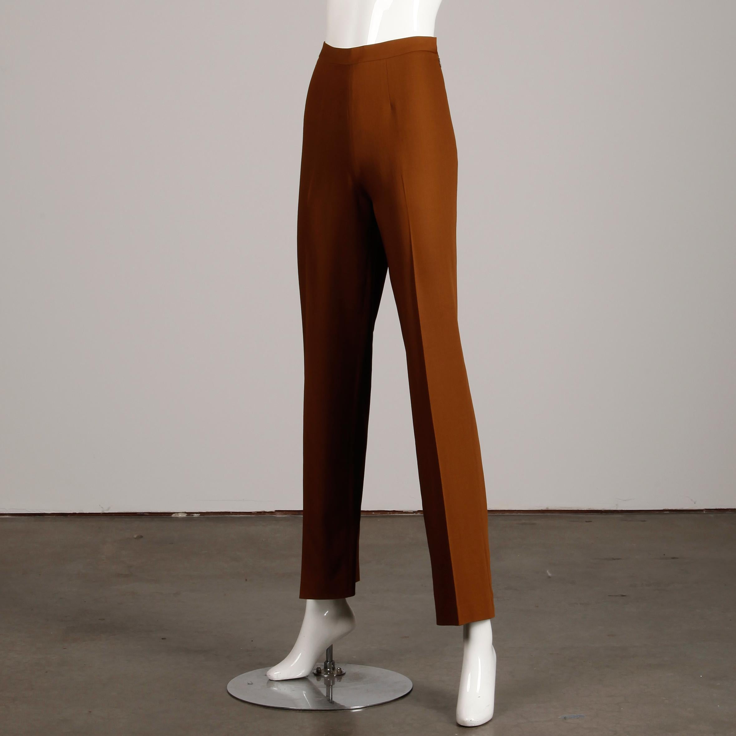 Women's 1990s Jean Paul Gaultier Femme Vintage Caramel Brown Wool Pants or Trousers For Sale