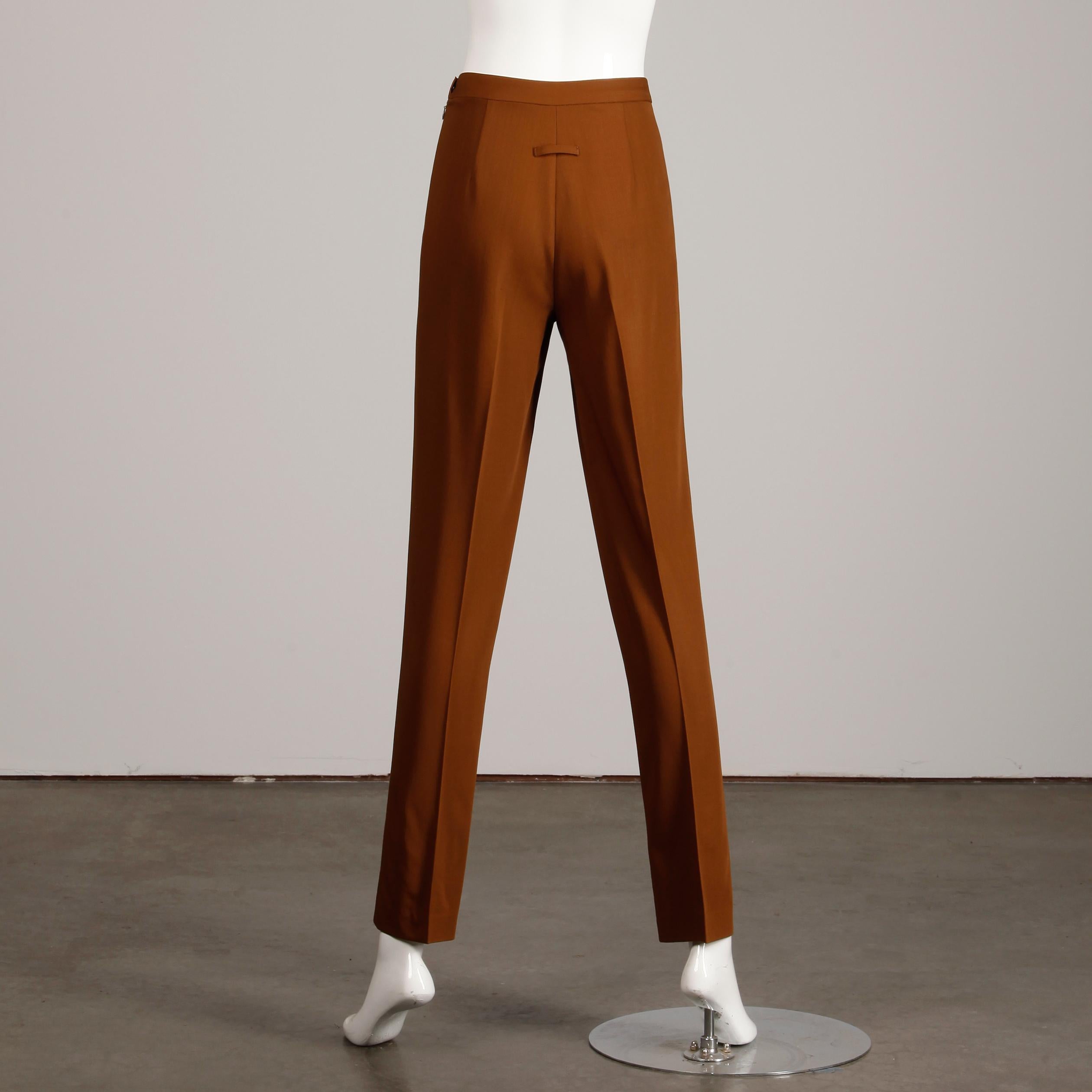 1990s Jean Paul Gaultier Femme Vintage Caramel Brown Wool Pants or Trousers For Sale 2