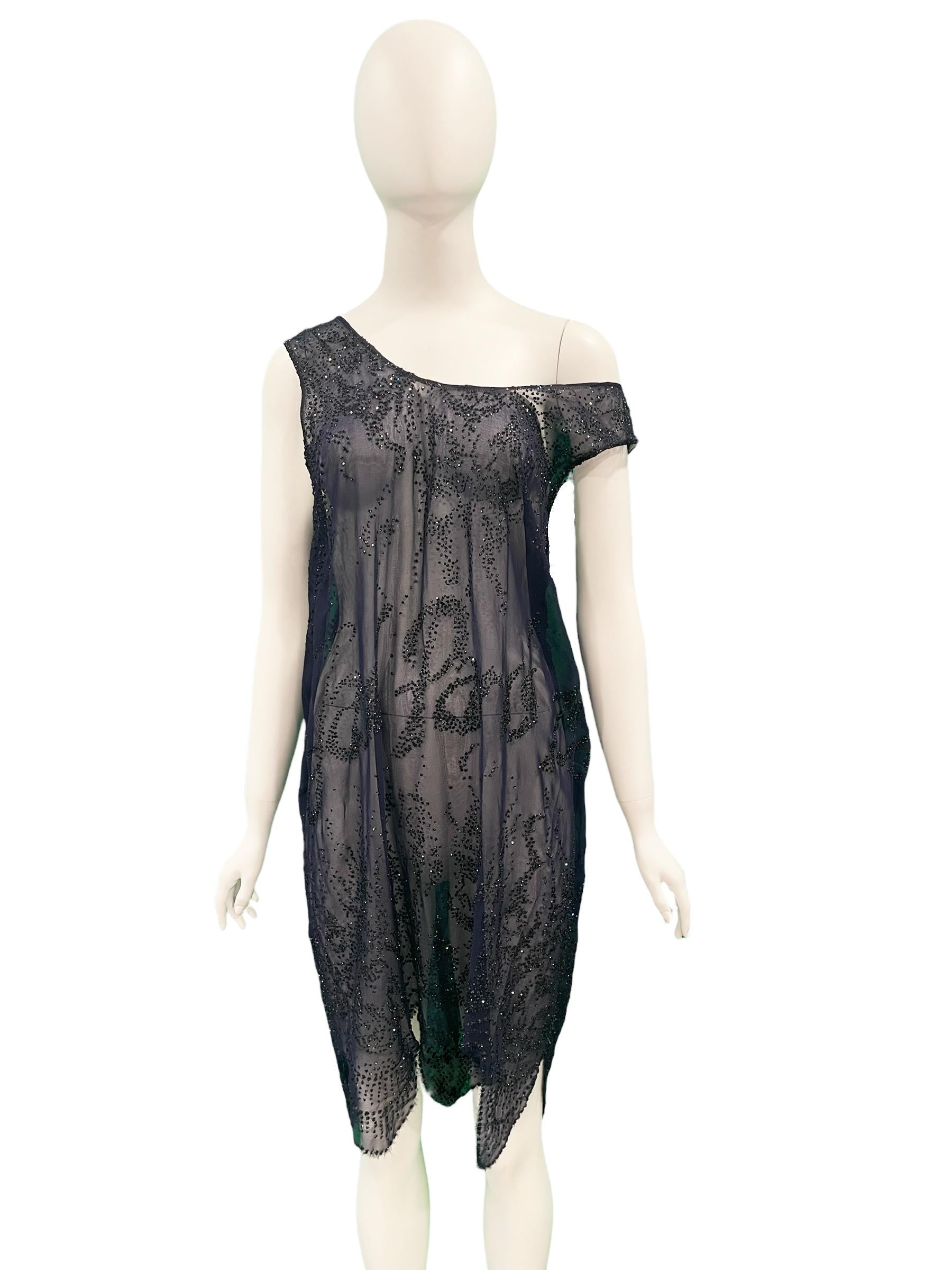 Black 1990s Jean Paul Gaultier Flapper Style Sheer Dress For Sale