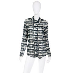 1990s Jean Paul Gaultier Graphic Print Sheer Button Down Blouse Shirt w Tag