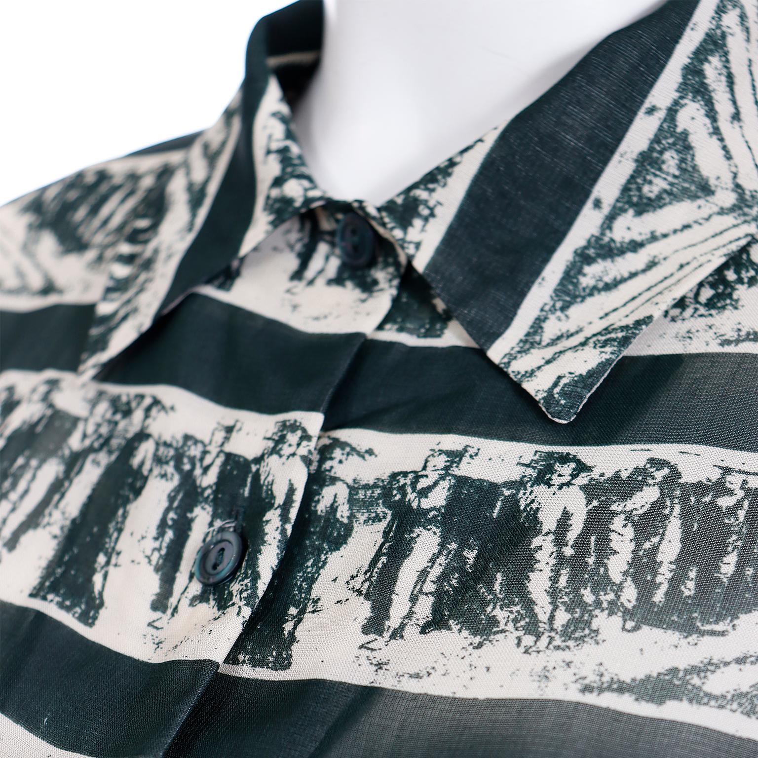 1990er Jean Paul Gaultier Transparentes Hemd mit Grafikdruck und durchsichtigem Knopfleiste und Etikett im Angebot 1