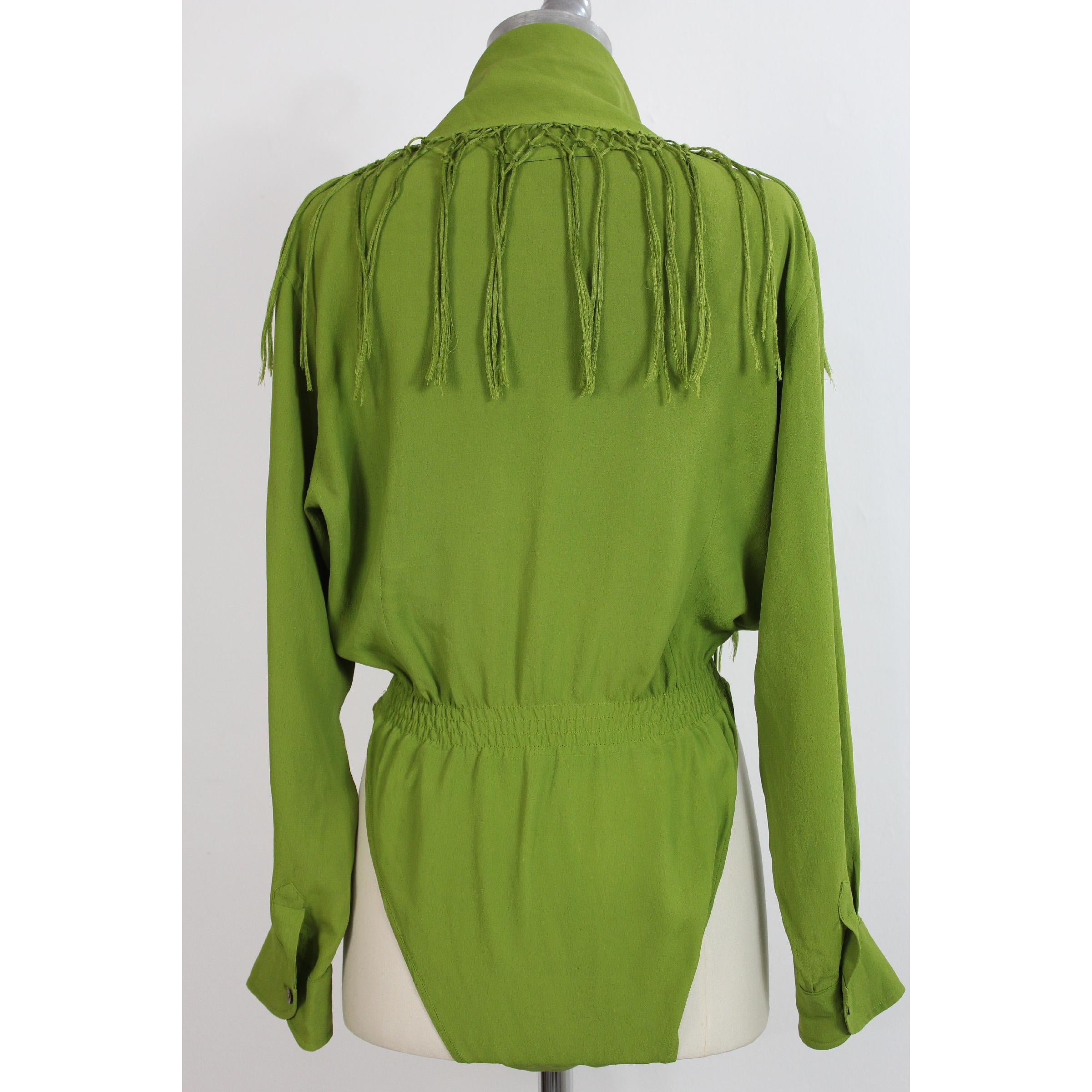 1990s Jean Paul Gaultier Green Fringe Silk Shirt Body In Excellent Condition In Brindisi, Bt