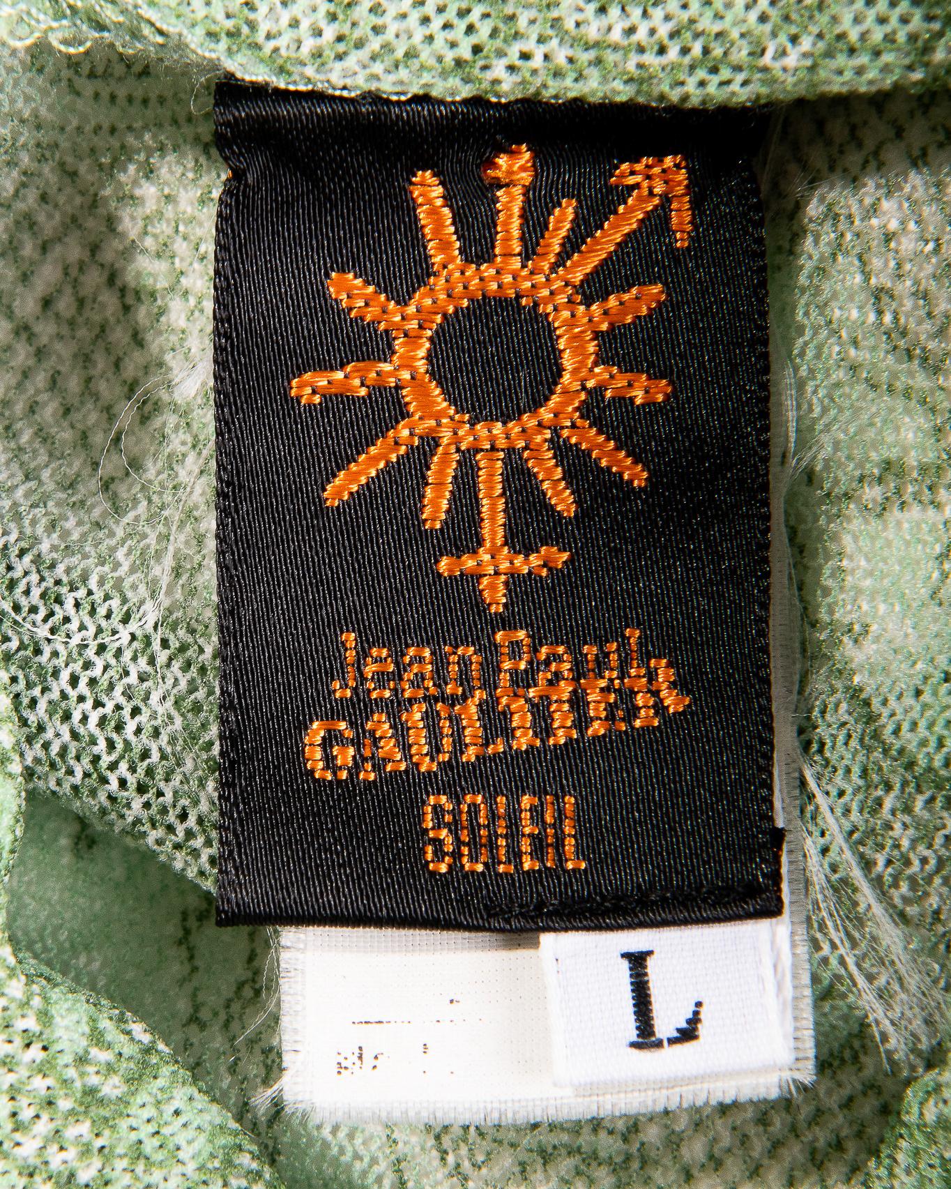 Women's 1990's Jean Paul Gaultier Green Patterned Mesh Turtleneck