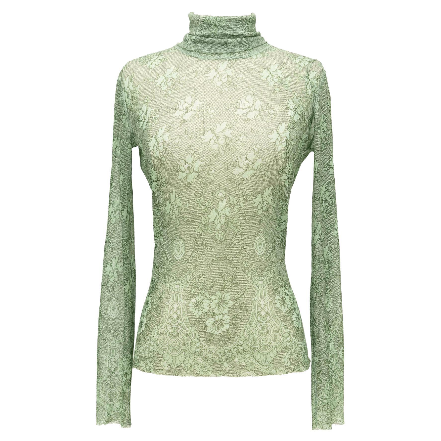 1990's Jean Paul Gaultier Green Patterned Mesh Turtleneck