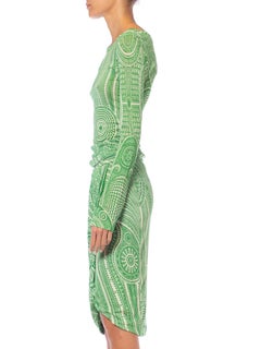1990S JEAN PAUL GAULTIER Green & White Viscose Mesh Dress