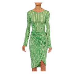 1990S JEAN PAUL GAULTIER Green & White Viscose Mesh Dress