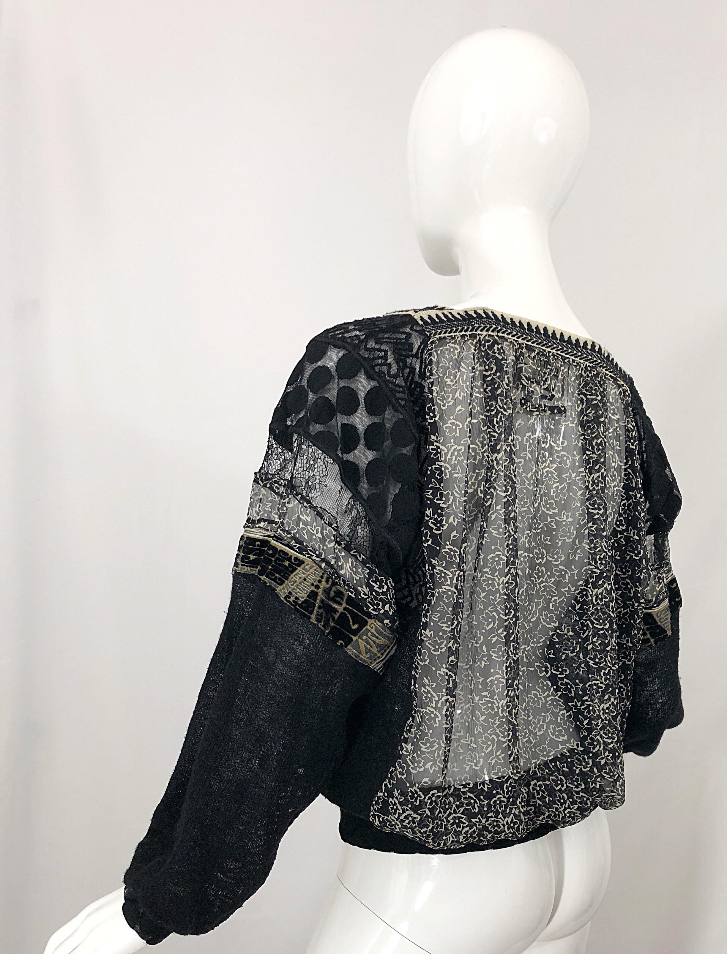 1990s Jean Paul Gaultier Hand Painted Rapunzel Print Black Vintage Sheer Shirt For Sale 4