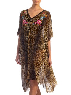 1990S JEAN PAUL GAULTIER Animal Print Embroidered Neck Flowers Nylon Net Kaftan