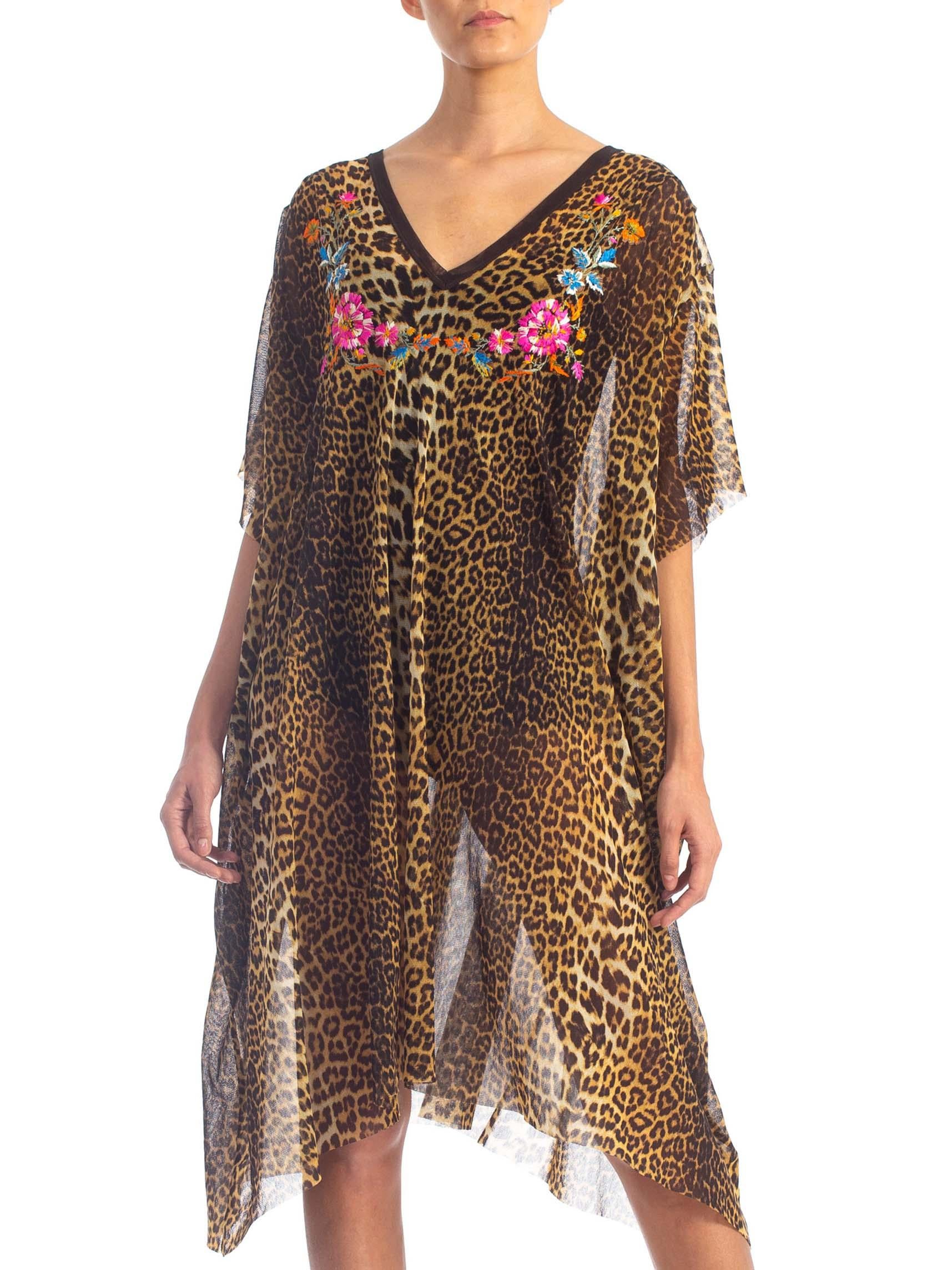 1990S JEAN PAUL GAULTIER Animal Print Embroidered Neck Flowers Nylon Net Kaftan 3