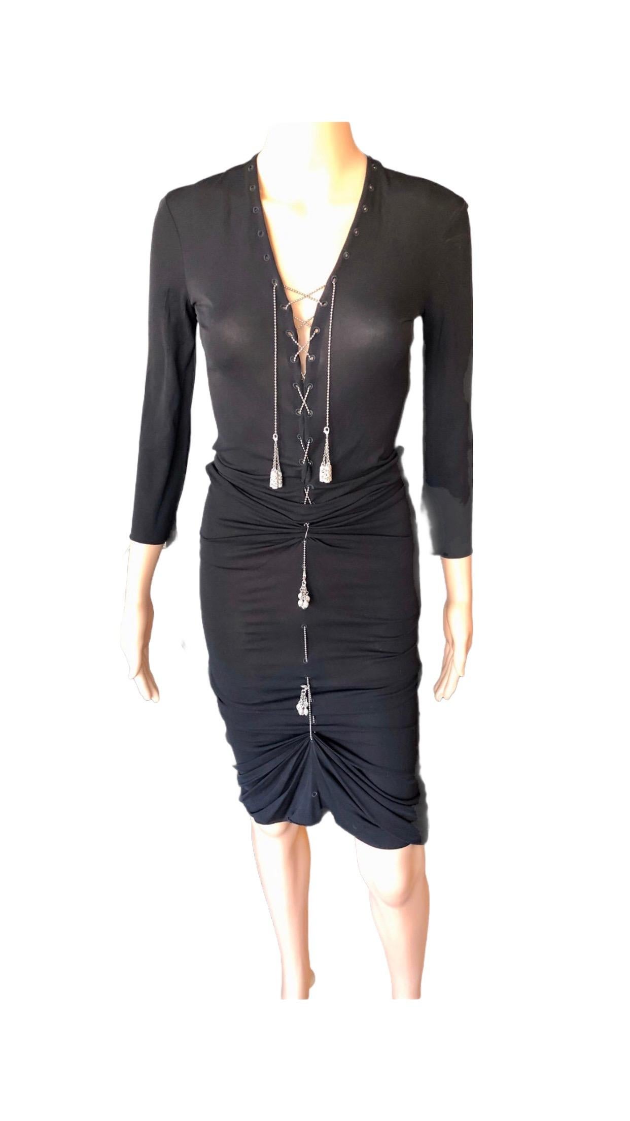  1990's Jean Paul Gaultier Knit Semi-Sheer Chain Embellished Black Dress In Good Condition For Sale In Naples, FL