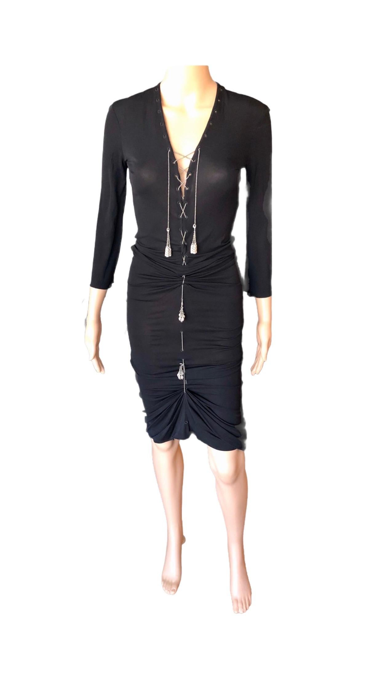 Women's  1990's Jean Paul Gaultier Knit Semi-Sheer Chain Embellished Black Dress For Sale
