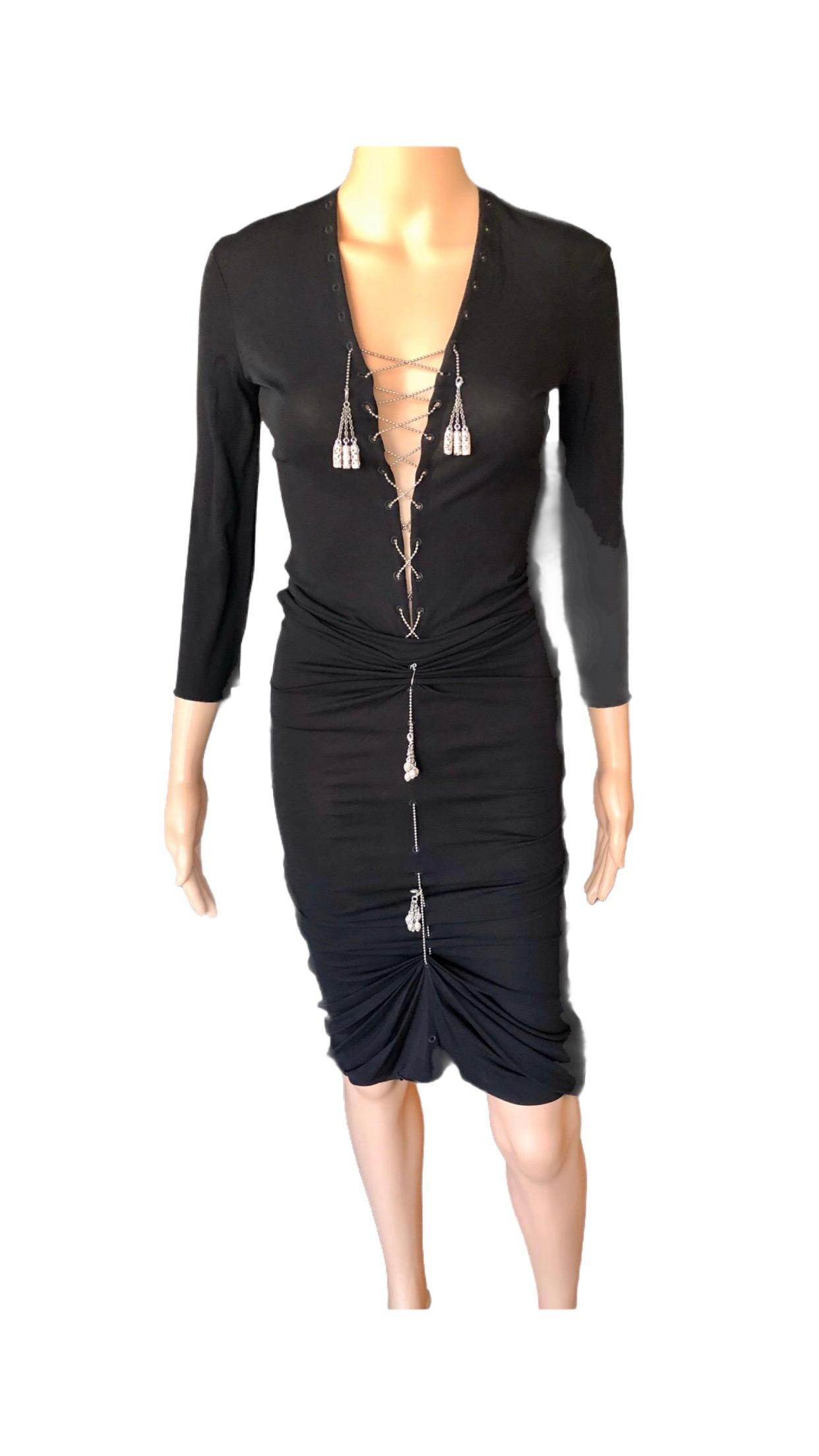  1990's Jean Paul Gaultier Knit Semi-Sheer Chain Embellished Black Dress For Sale 1