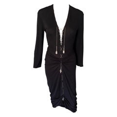 Vintage 1990's Jean Paul Gaultier Knit Semi-Sheer Chain Embellished Black Dress