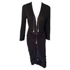 Vintage 1990's Jean Paul Gaultier Knit Semi-Sheer Chain Embellished Black Dress