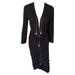  1990's Jean Paul Gaultier Knit Semi-Sheer Chain Embellished Black Dress