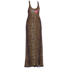 1990's Jean Paul Gaultier Leopard Print Maxi Dress With Floral Embroidery