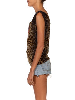 1990S JEAN PAUL GAULTIER Leopard Print Mesh Floral Embroidered Shell Top