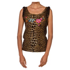 1990S JEAN PAUL GAULTIER Leopard Print Mesh Floral Embroidered Shell Top
