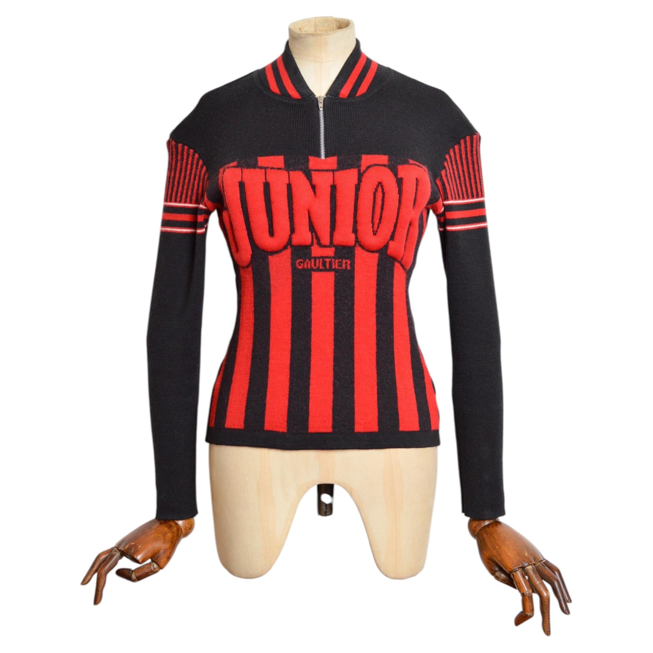 1990s Jean Paul Gaultier Logo Knit Red & Black Wool Sweater - Jumper