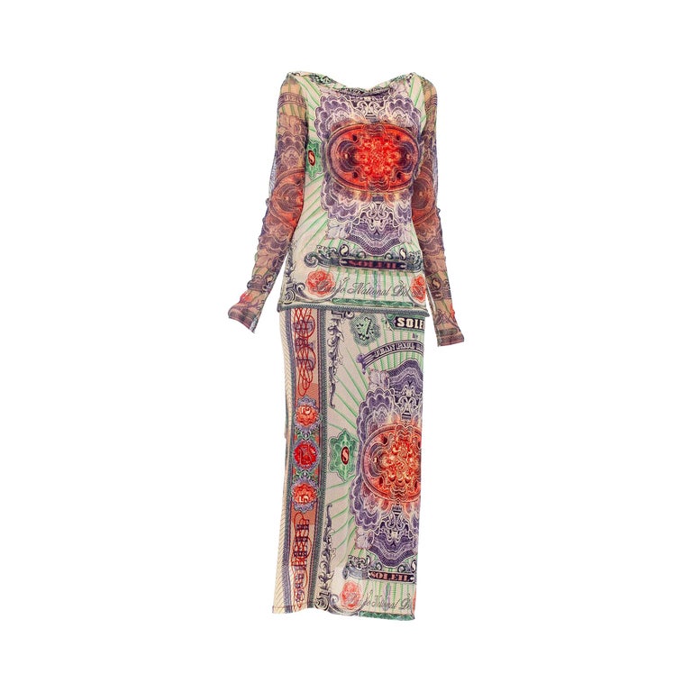 1990S JEAN PAUL GAULTIER Poly Blend Mesh Iconic Money Print Wrap 