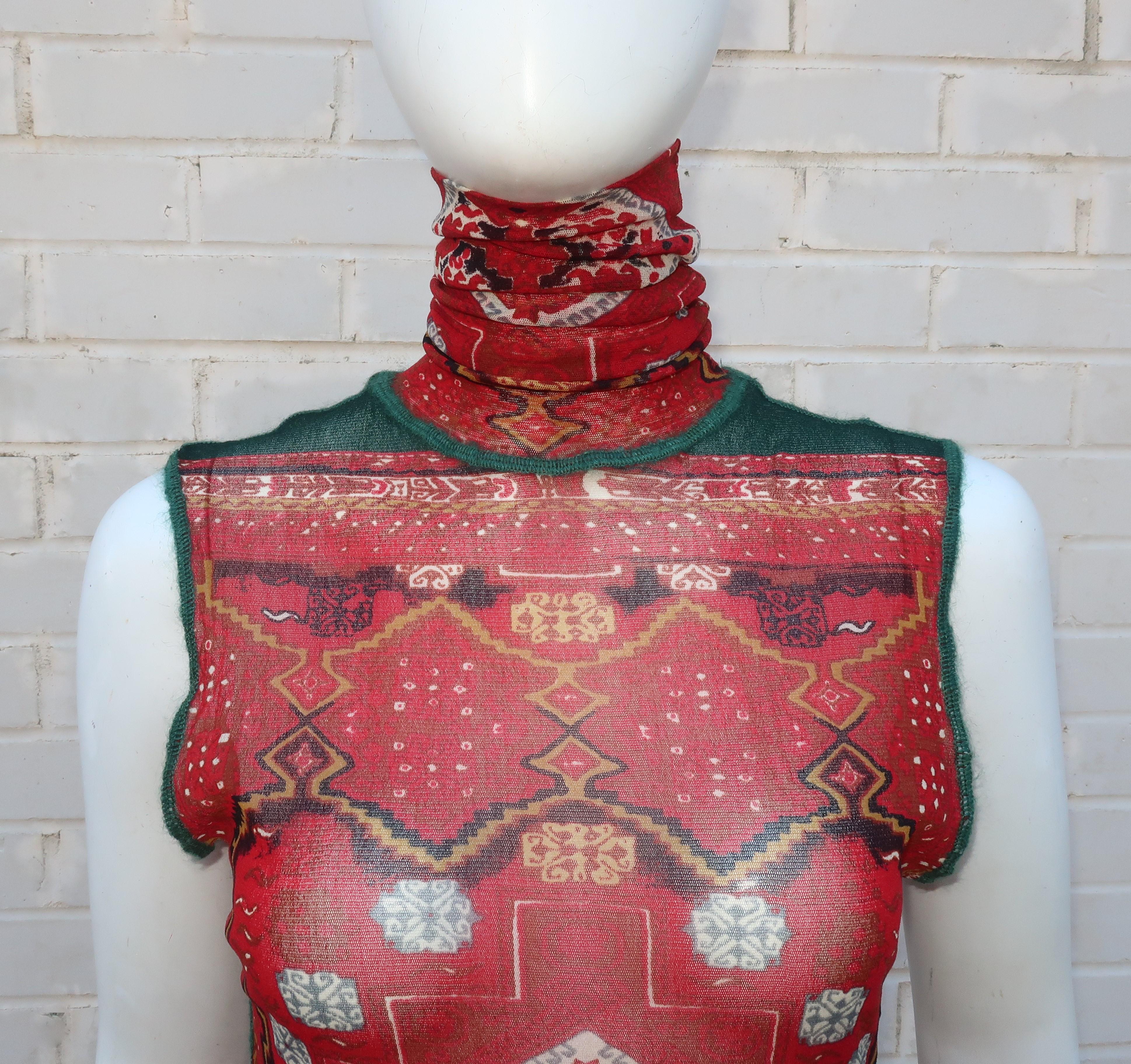 Brown 1990’s Jean Paul Gaultier Mesh Tattoo Top With Turtleneck