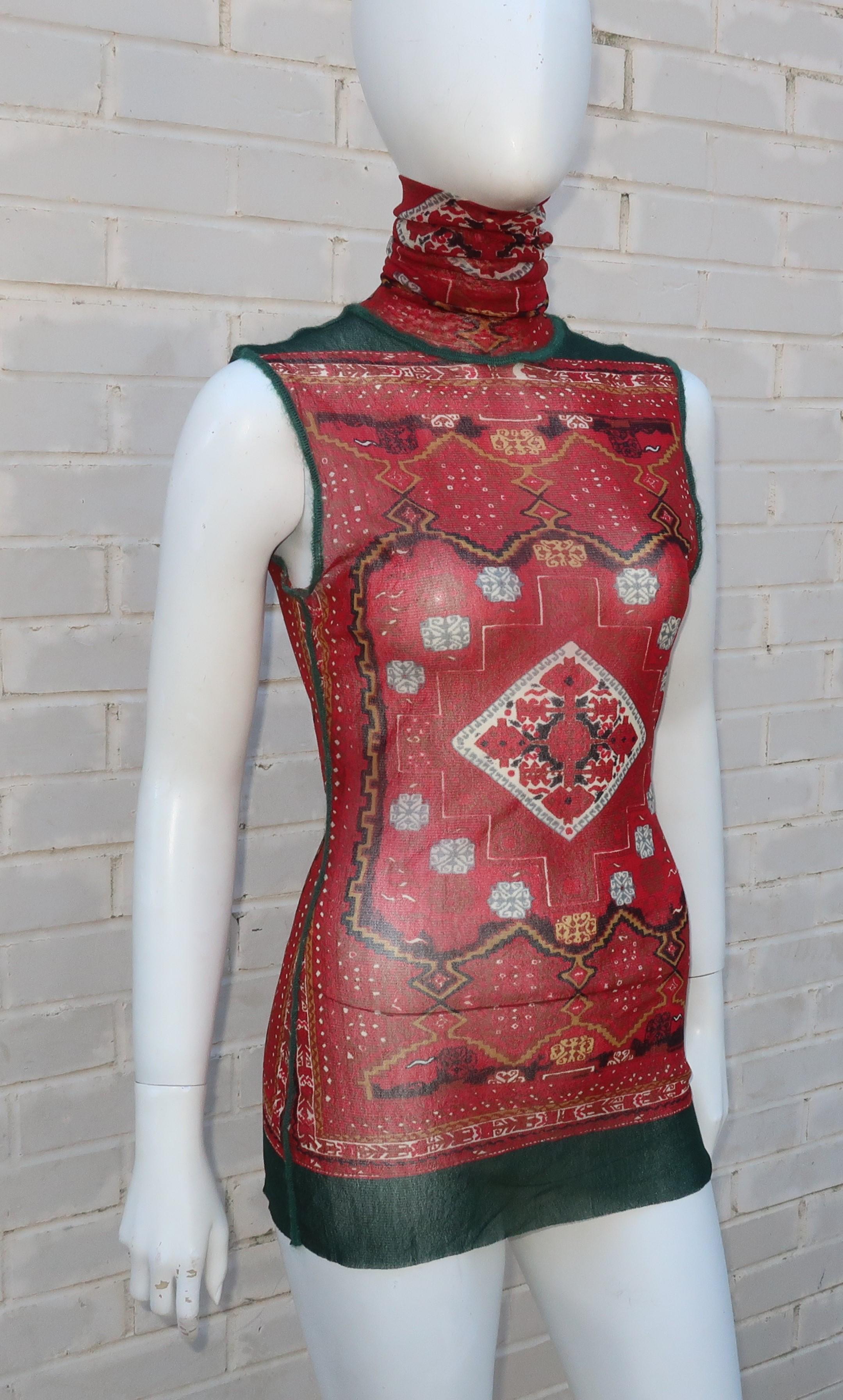 1990’s Jean Paul Gaultier Mesh Tattoo Top With Turtleneck In Excellent Condition In Atlanta, GA