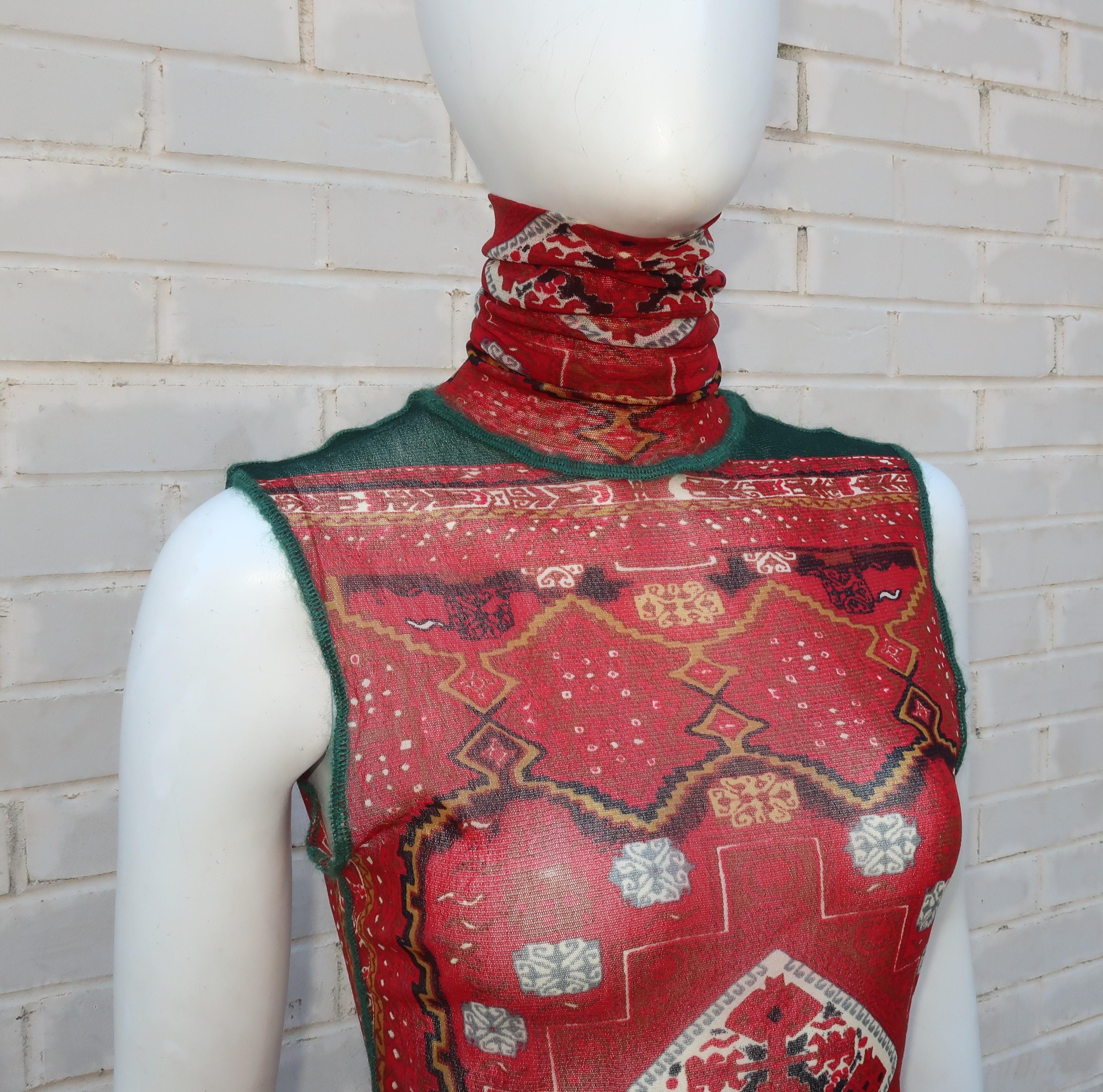 Women's 1990’s Jean Paul Gaultier Mesh Tattoo Top With Turtleneck