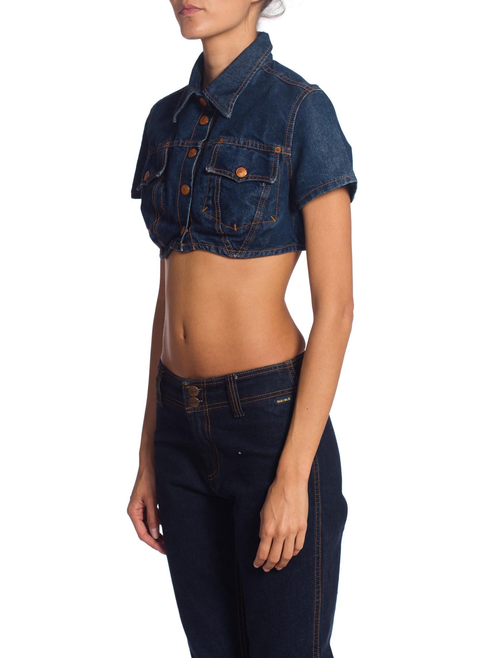 Black 1990S Jean Paul Gaultier Mini Crop Denim Jean Jacket Top