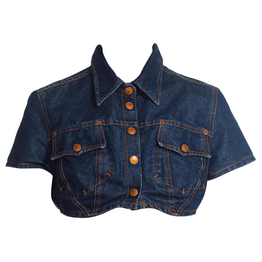 1900S JEAN PAUL GAULTIER Poly/Cotton Denim Mini Crop Jacket