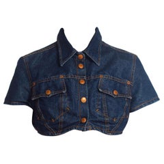 Antique 1900S JEAN PAUL GAULTIER Poly/Cotton Denim Mini Crop Jacket