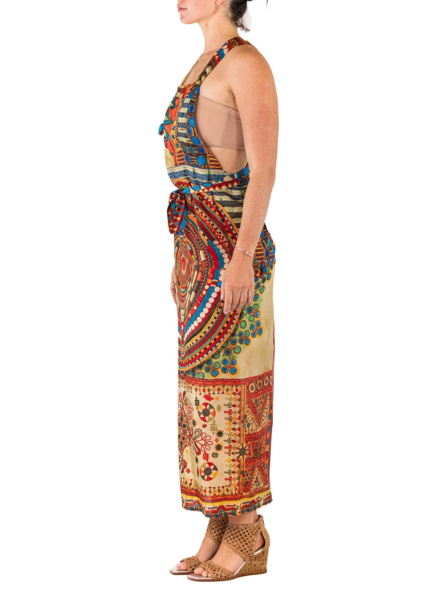 1990S Jean Paul Gaultier Multicolor Printed Silk Overalls Dress Bias In Excellent Condition For Sale In New York, NY
