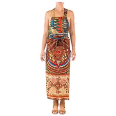 Robe Jean Paul Gaultier en soie imprimée multicolore avec dos nu (années 1990)