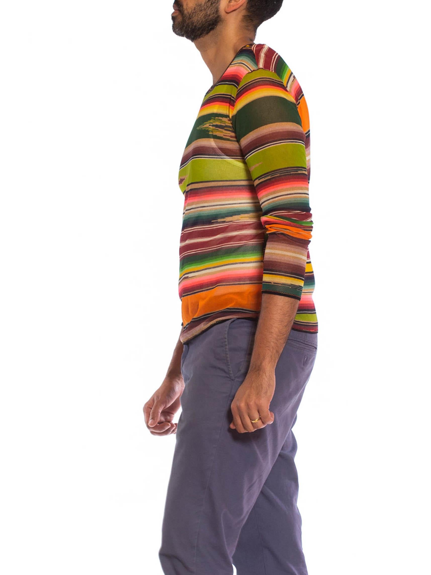 1990S JEAN PAUL GAULTIER Multicolor Serape Stripe Poly Blend Mesh Shirt In Excellent Condition In New York, NY