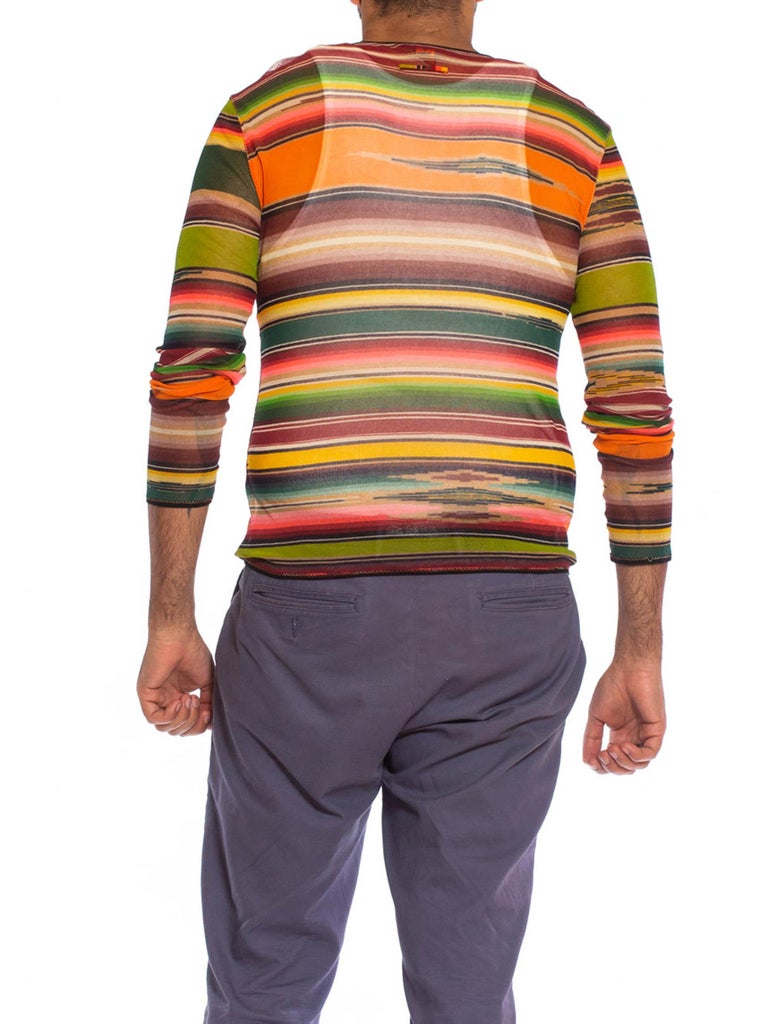 1990S JEAN PAUL GAULTIER Multicolor Serape Stripe Poly Blend Mesh Shirt