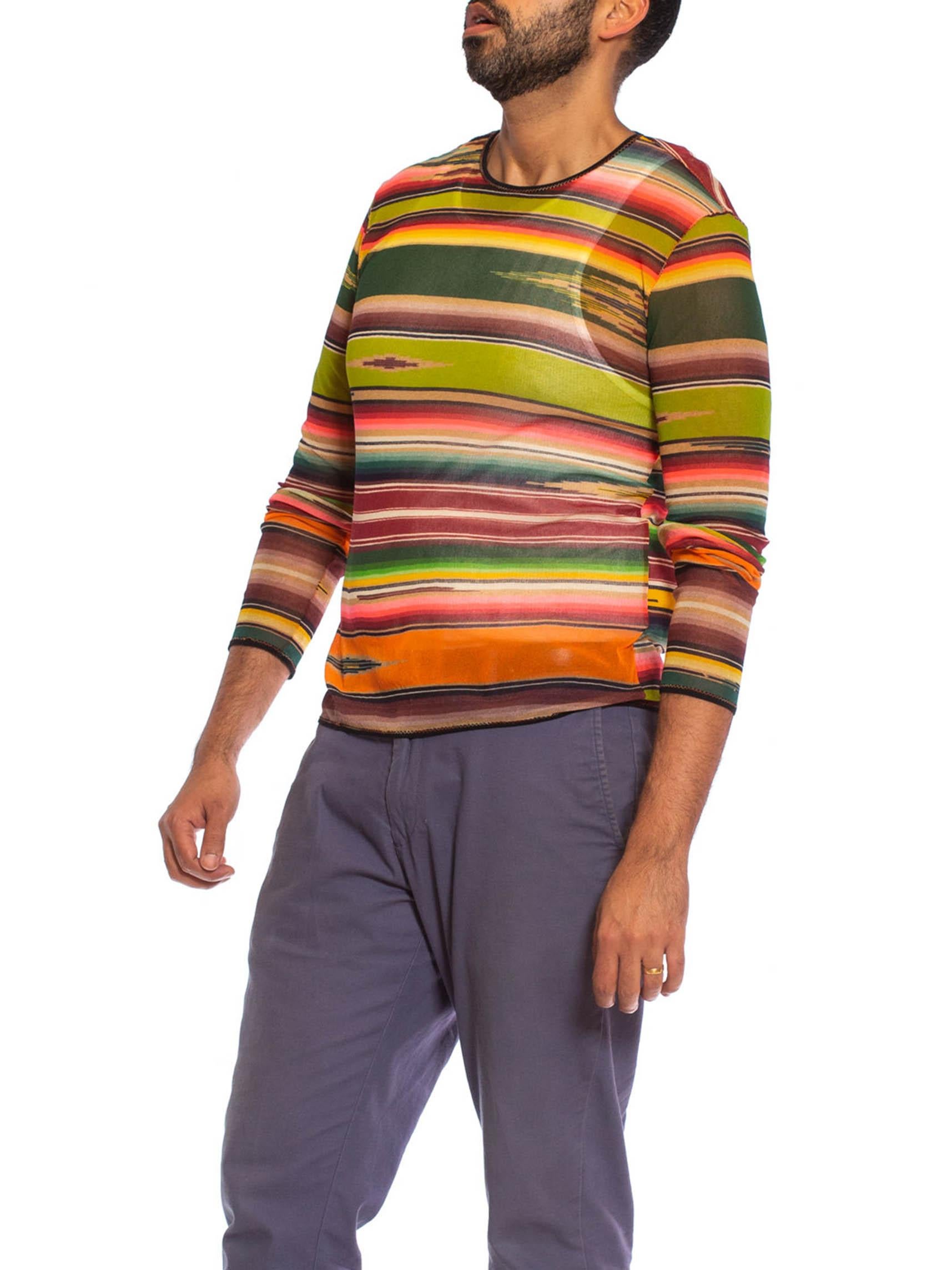 1990S JEAN PAUL GAULTIER Multicolor Serape Stripe Poly Blend Mesh Shirt 1