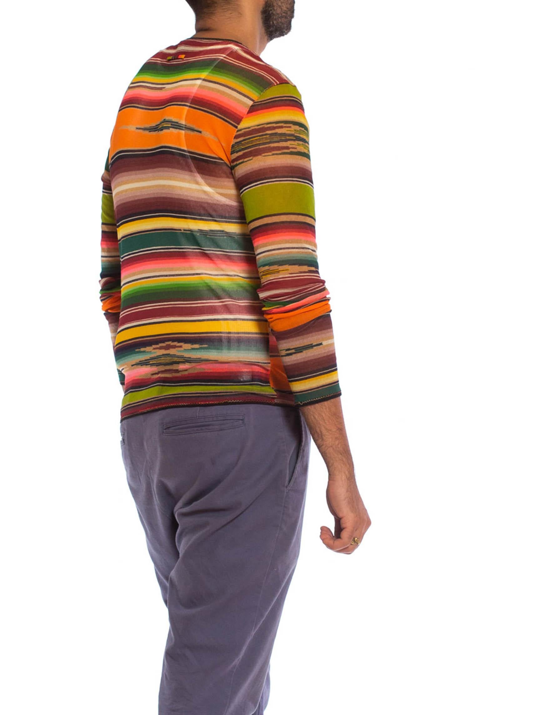 1990S JEAN PAUL GAULTIER Multicolor Serape Stripe Poly Blend Mesh Shirt 2