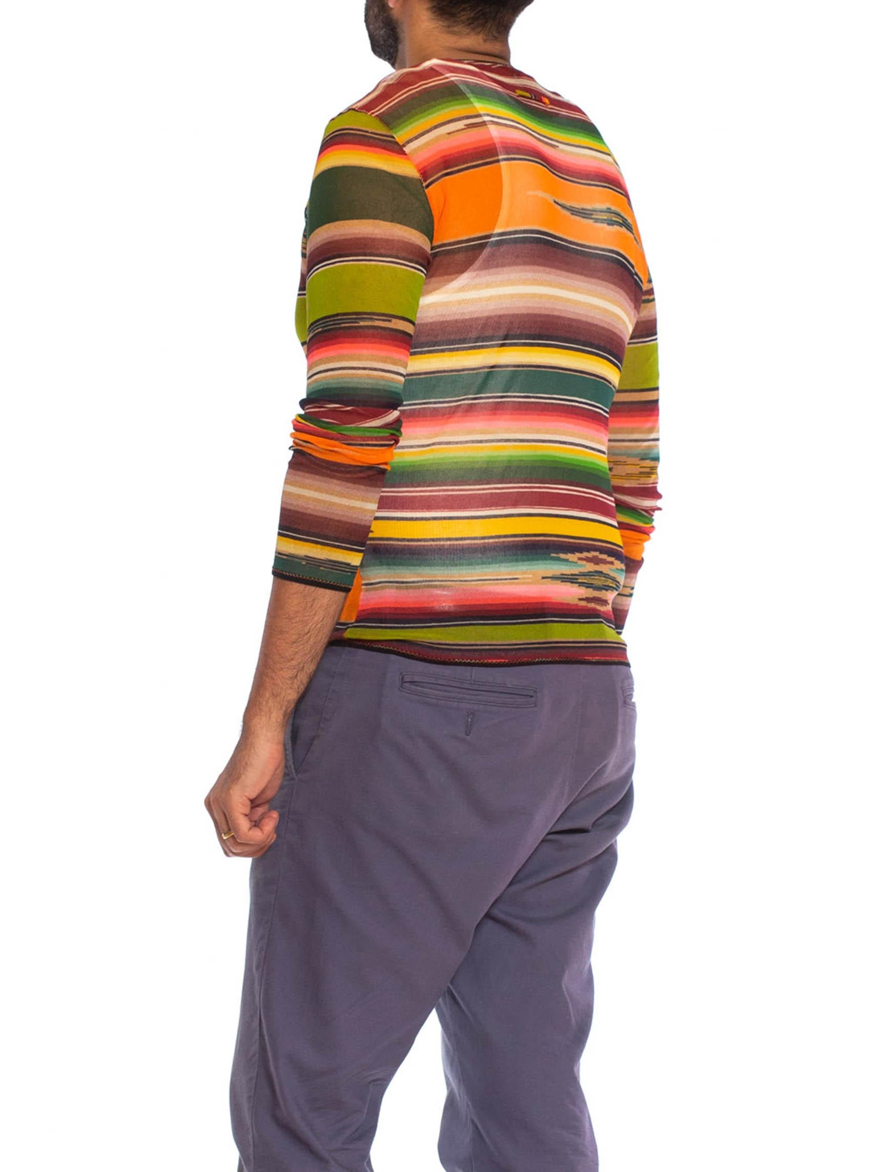 1990S JEAN PAUL GAULTIER Multicolor Serape Stripe Poly Blend Mesh Shirt 3