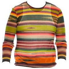 1990S JEAN PAUL GAULTIER Multicolor Serape Stripe Poly Blend Mesh Shirt
