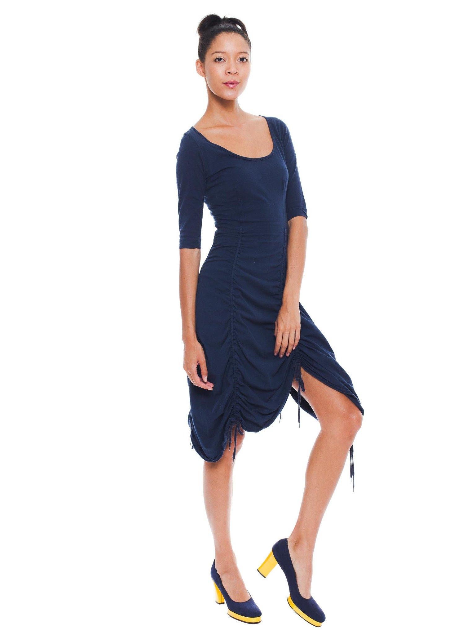 De las mujeres 1990S JEAN PAUL GAULTIER Jersey de algodón azul marino Cordón ajustable  Vestido en venta