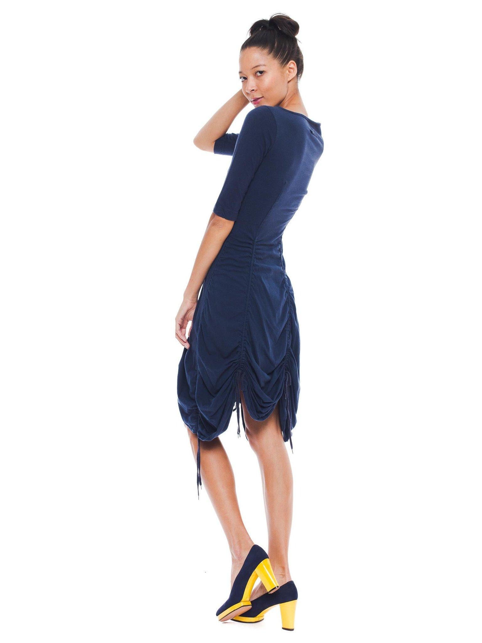 1990S JEAN PAUL GAULTIER Navy Blue Cotton Jersey Adjustable Drawstring  Dress For Sale 1