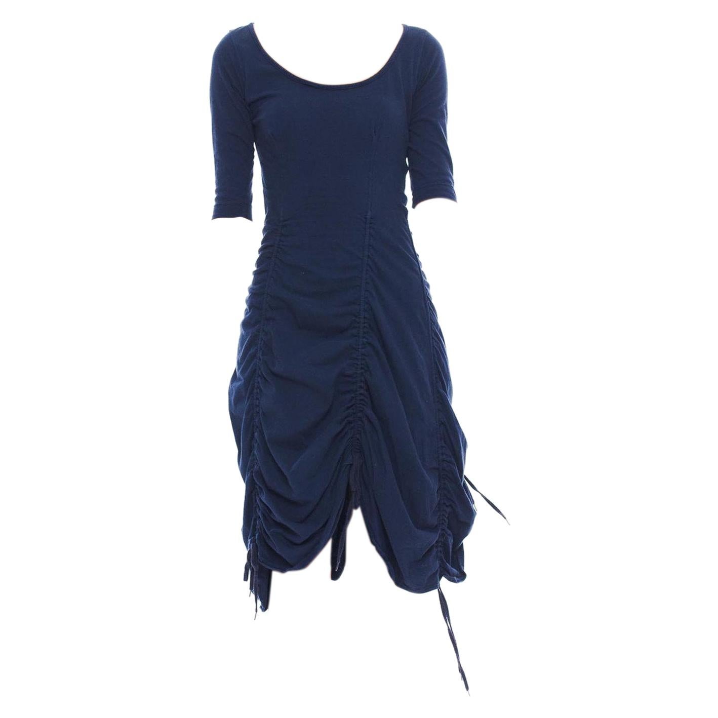 1990S JEAN PAUL GAULTIER Navy Blue Cotton Jersey Adjustable Drawstring  Dress For Sale