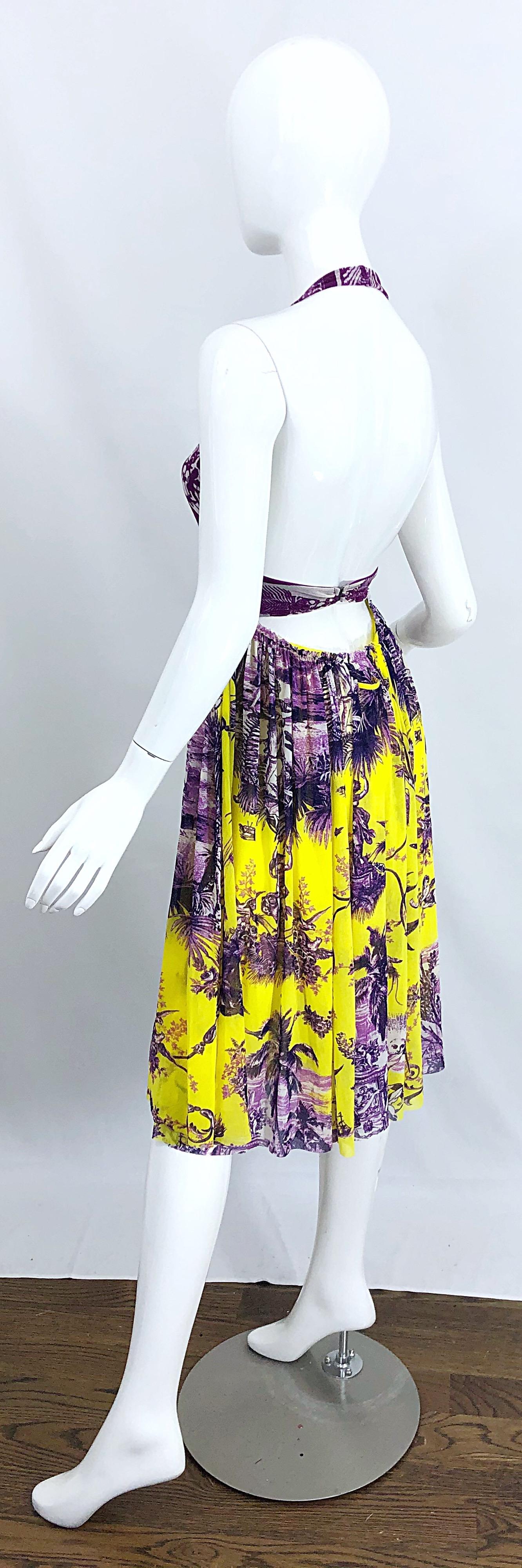 1990s Jean Paul Gaultier Cherub Print Yellow and Purple Vintage Halter Dress For Sale 5