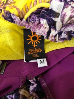 1990s Jean Paul Gaultier Cherub Print Yellow and Purple Vintage Halter Dress