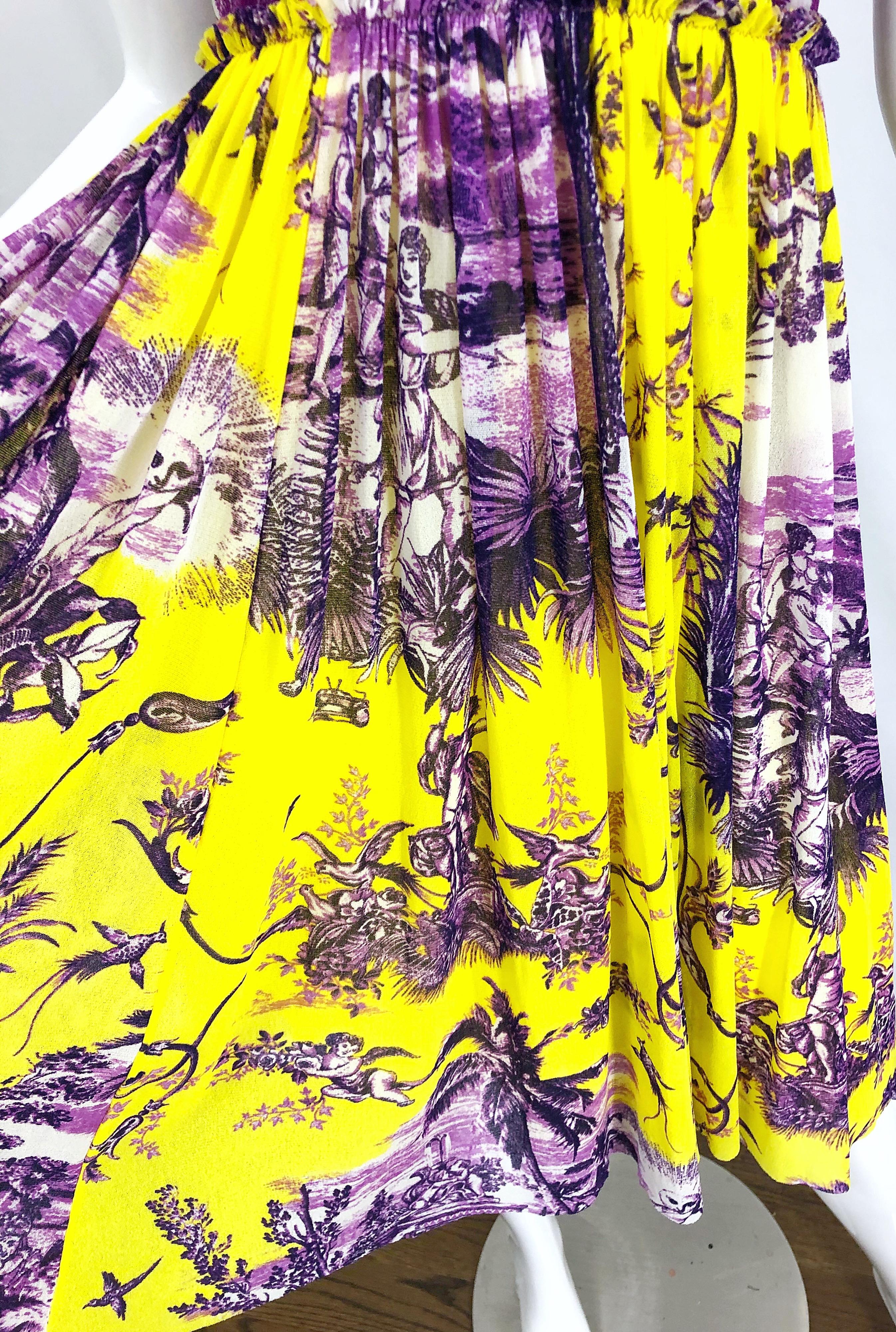 Women's 1990s Jean Paul Gaultier Cherub Print Yellow and Purple Vintage Halter Dress For Sale